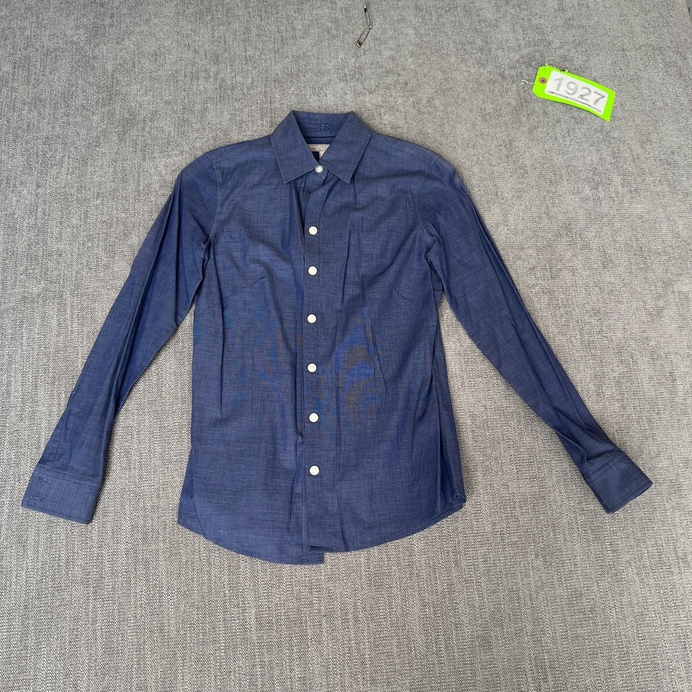Banana Republic Fitted Shirt Top Women Petite 00 Blue Non-Iron Stretch Button Up